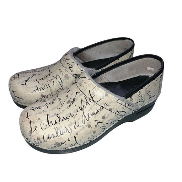 DANSKO Unique French Paris Scripted Women's Mules Cream and Black Women’s 40 9.5 - Picture 2 of 7